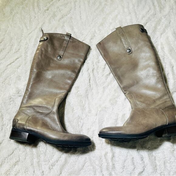 Sam Edelman Size 6.5M Taupe Penny Riding Boots Leather Equestrian Grey Zip Back - Picture 3 of 16